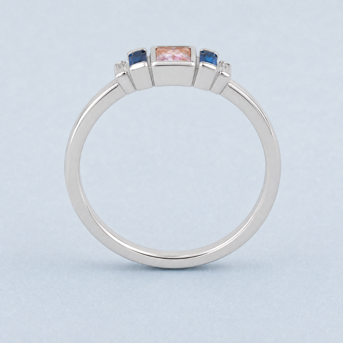 Pink and Blue Step Row Ring in 925 sterling silver, upright view
