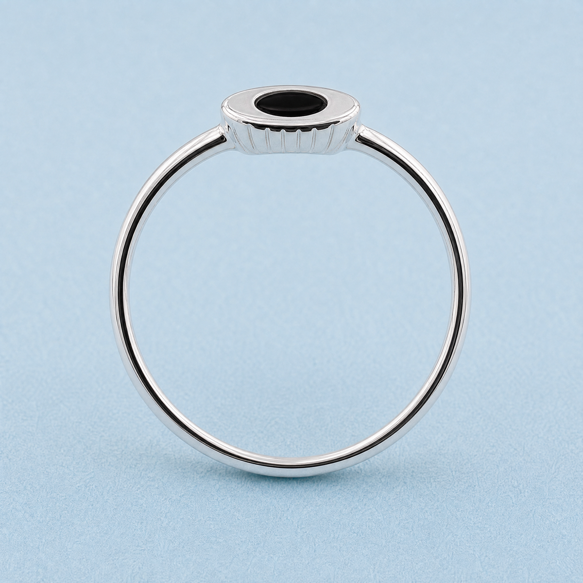 Black Oval Ribbed Cup Ring in 925 sterling silver, upright view