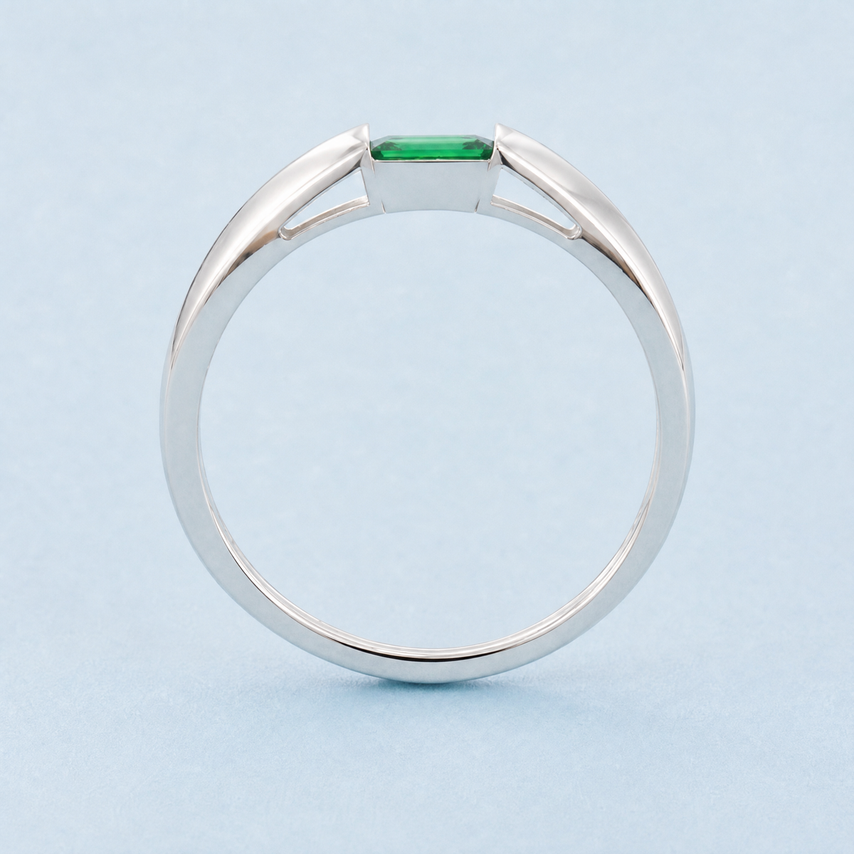 Green Baguette East West Ring in 925 sterling silver, upright view