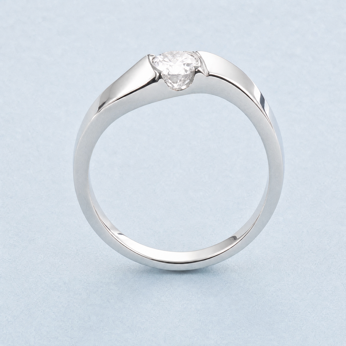Wave Band Clear Solitaire Ring in 925 sterling silver, upright view