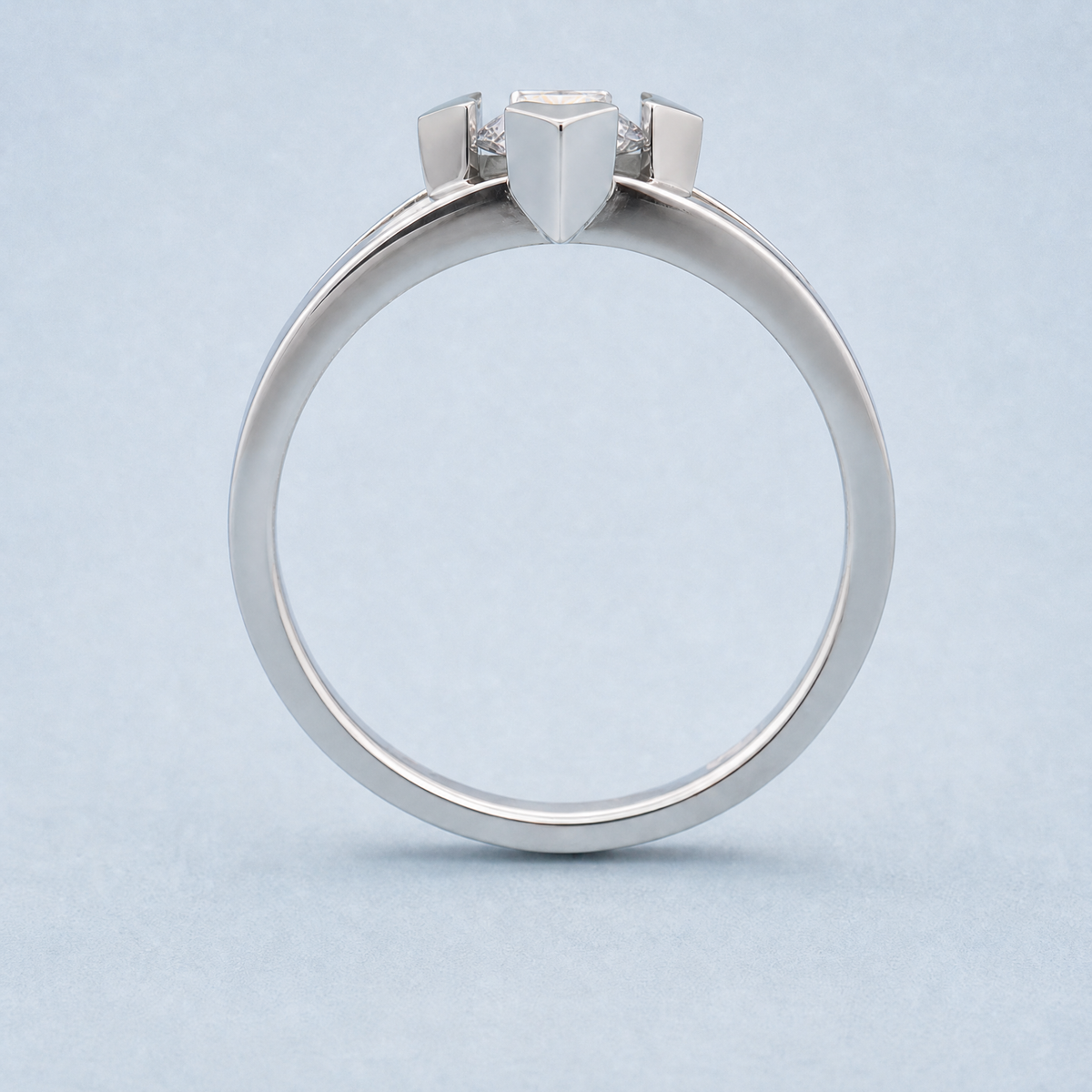 Four Petal Frame Solitaire Ring in 925 sterling silver, upright view