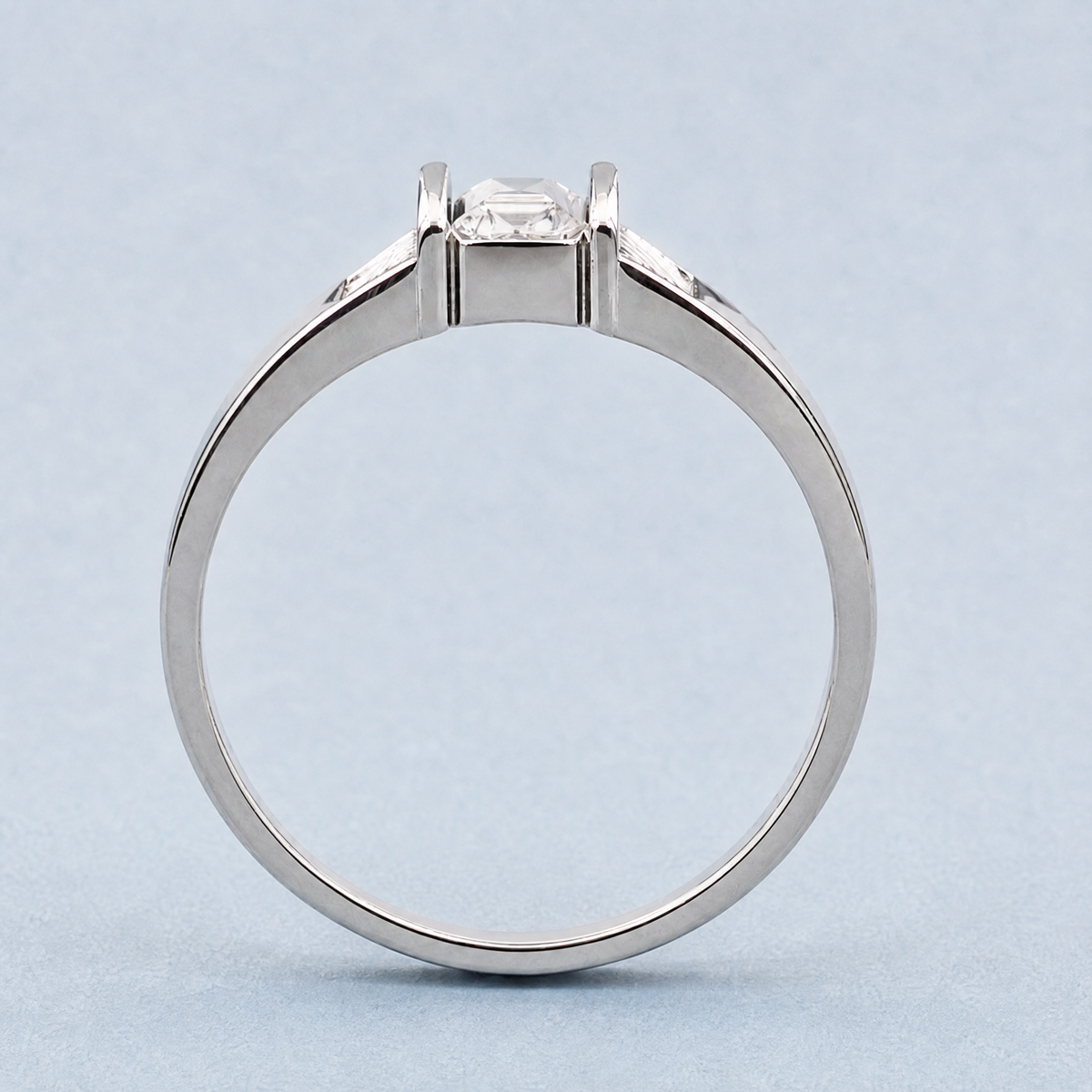 Engraved Panel Step Cut Ring in 925 sterling silver, upright view
