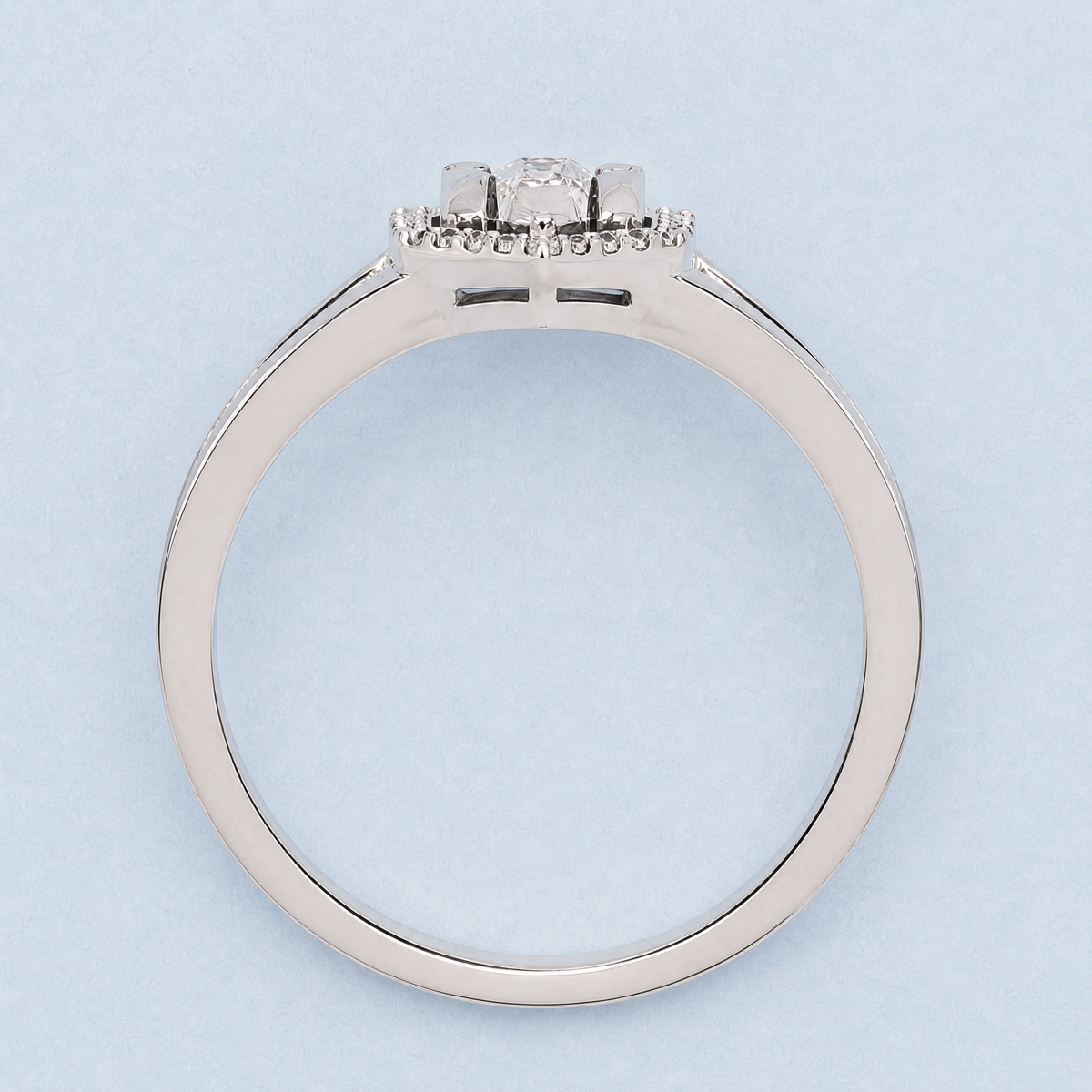 Hexagon Halo Split Band Ring in 925 sterling silver, upright view