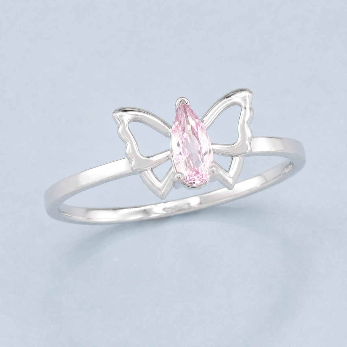 Pink Butterfly Outline Ring in 925 sterling silver, angled view
