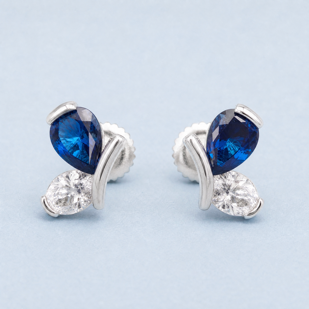 Blue Wing Butterfly Stud Earrings in 925 sterling silver, angled view