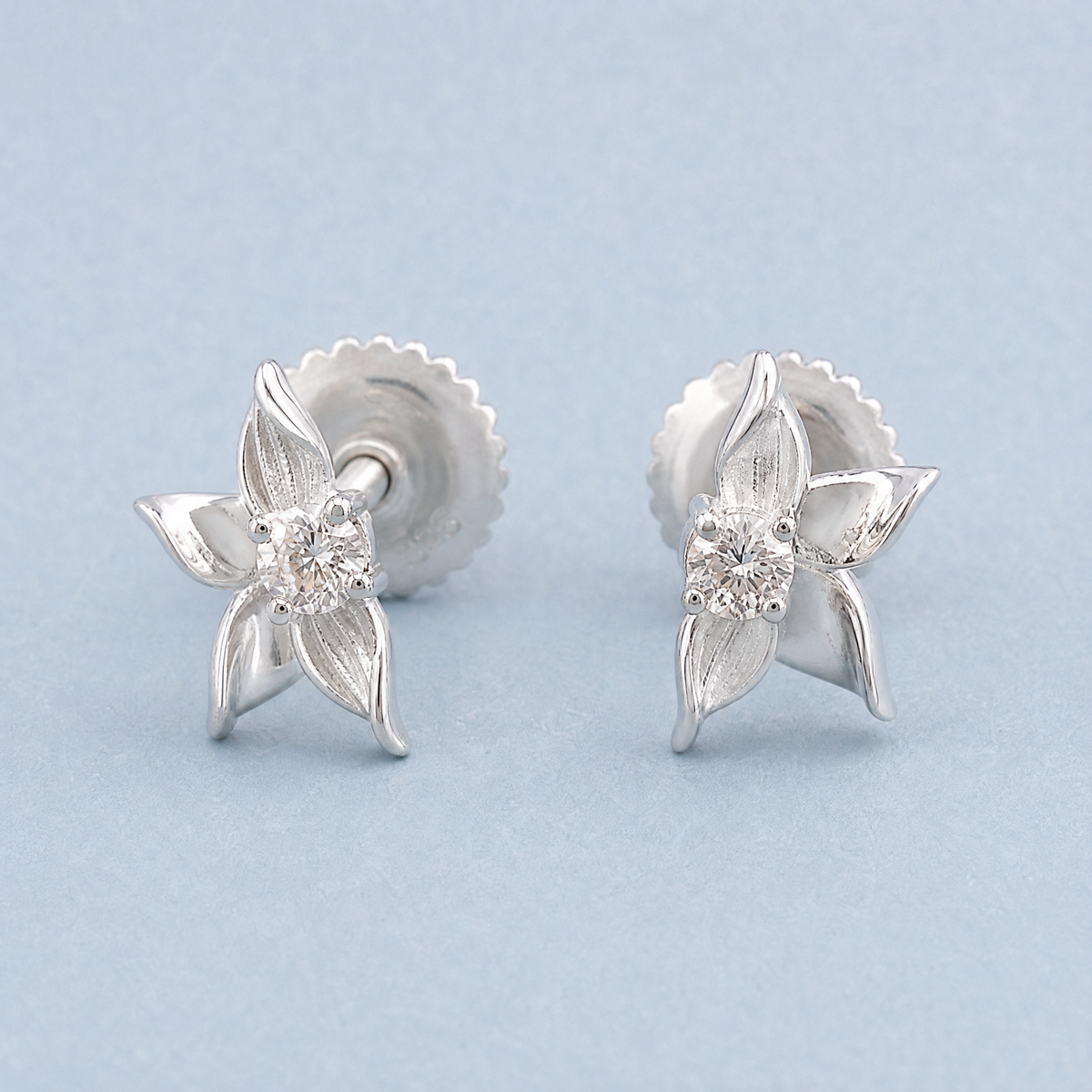 Petal Bloom Stud Earrings in 925 sterling silver, angled view