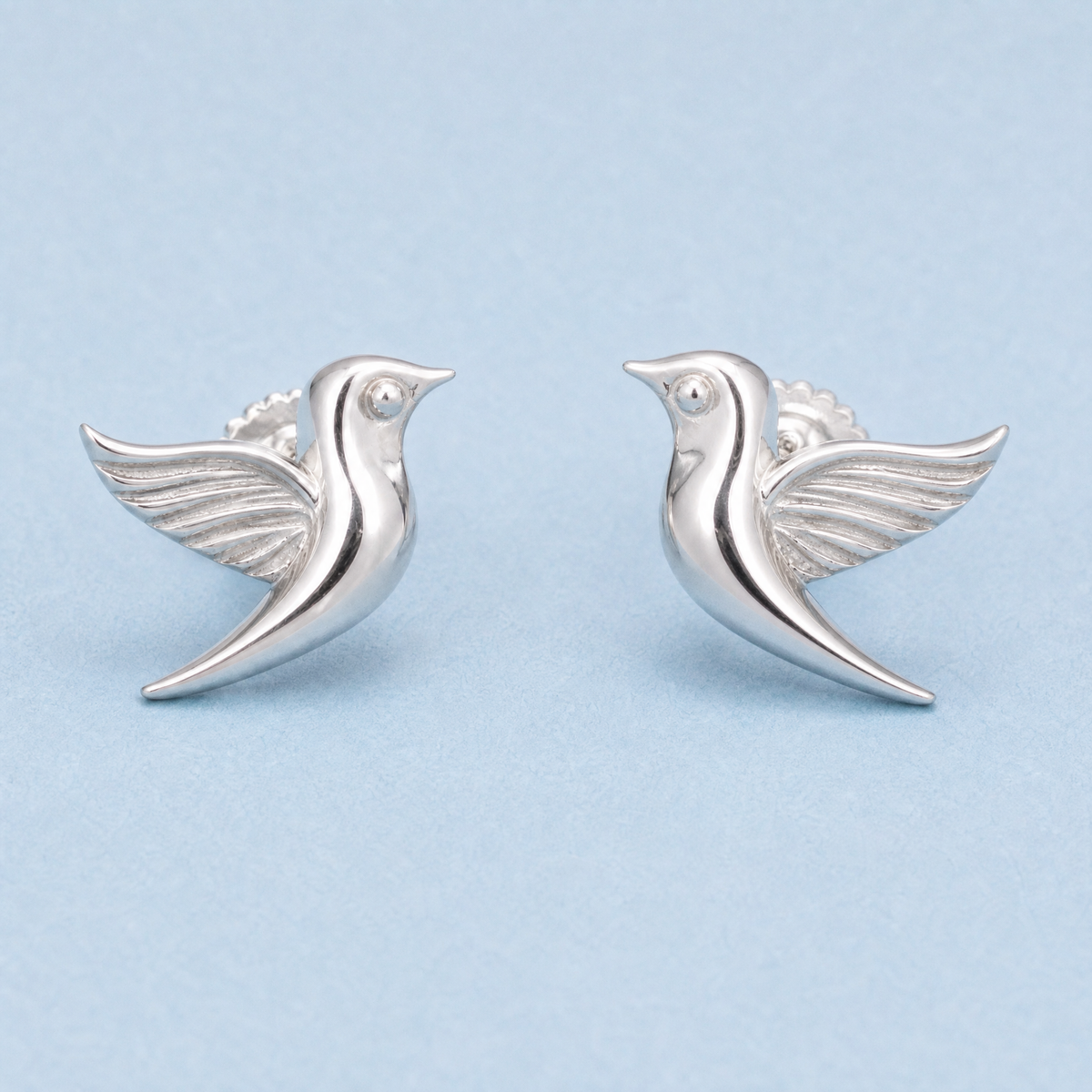 Songbird Stud Earrings in 925 sterling silver, close front view