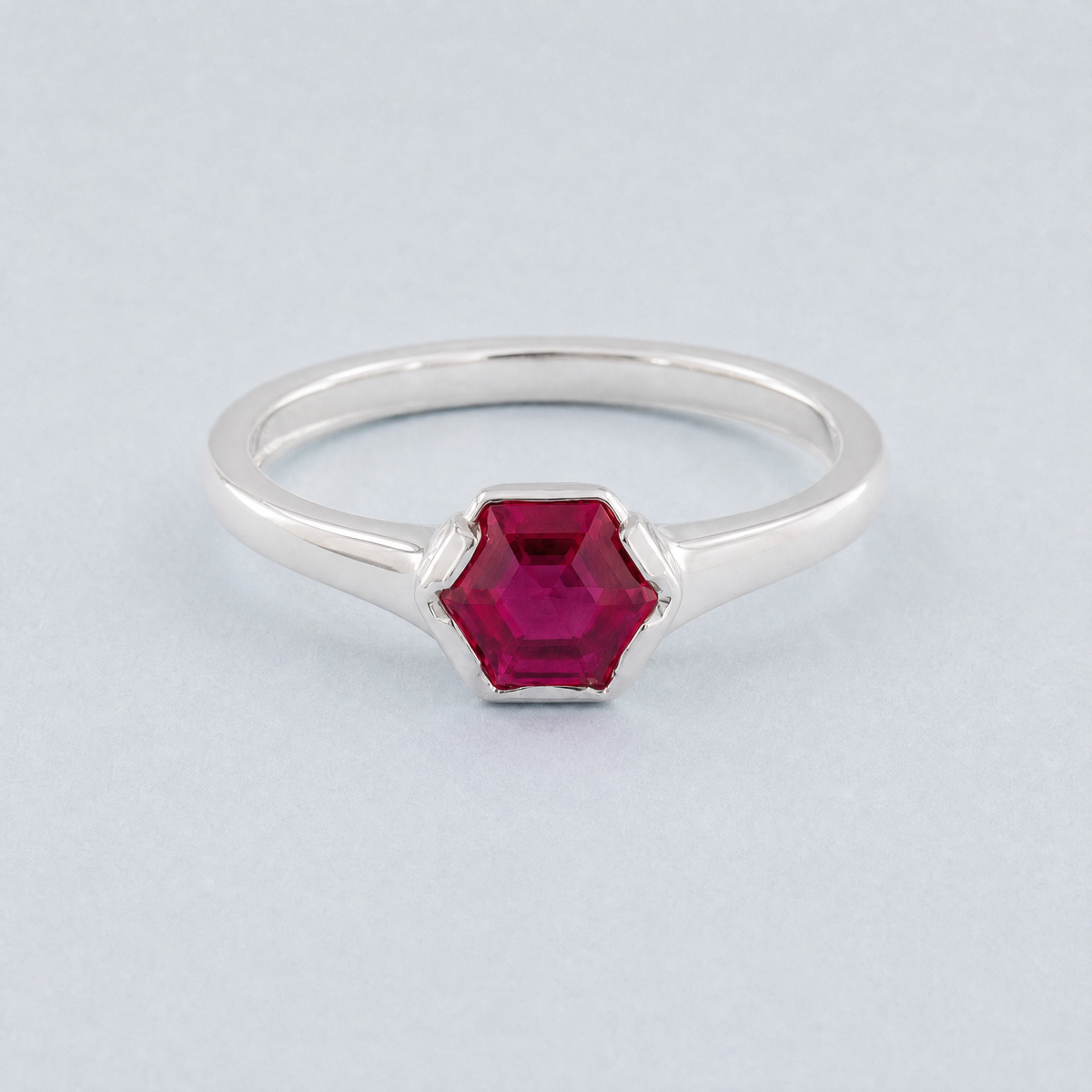 Pink Hexagon Solitaire Ring in 925 sterling silver, front view
