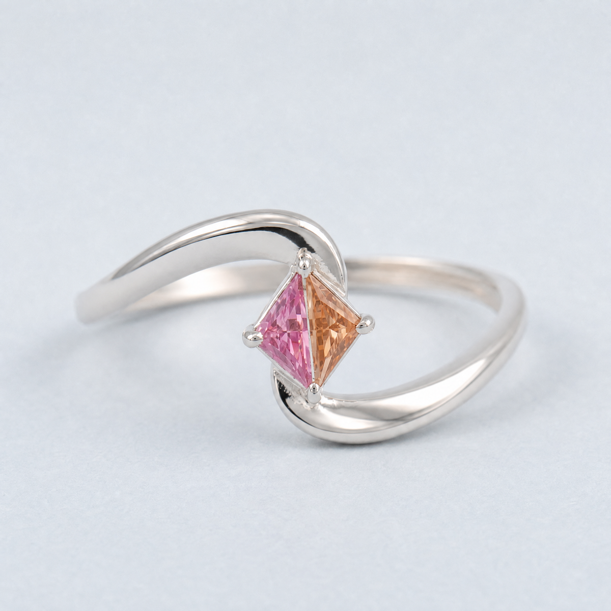 Pink and Peach Swirl Ring in 925 sterling silver, front view