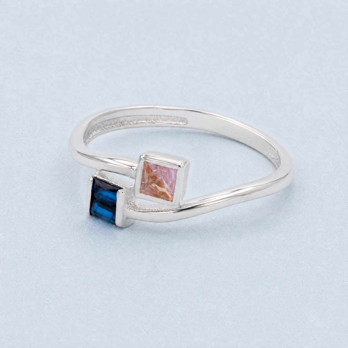 You and Me Two Stone Ring in 925 sterling silver, front view