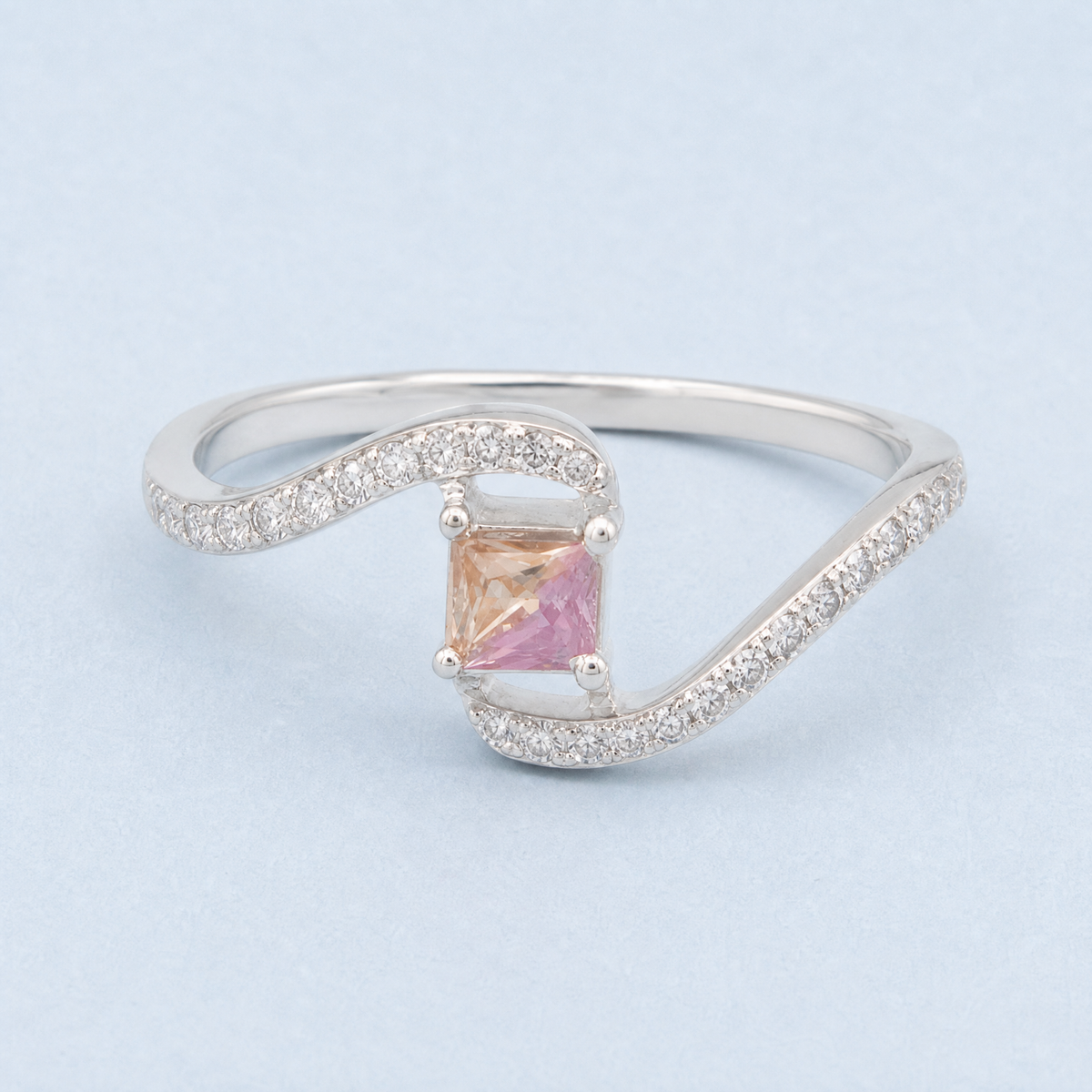 Pavé Swirl Two Tone Ring in 925 sterling silver, front view