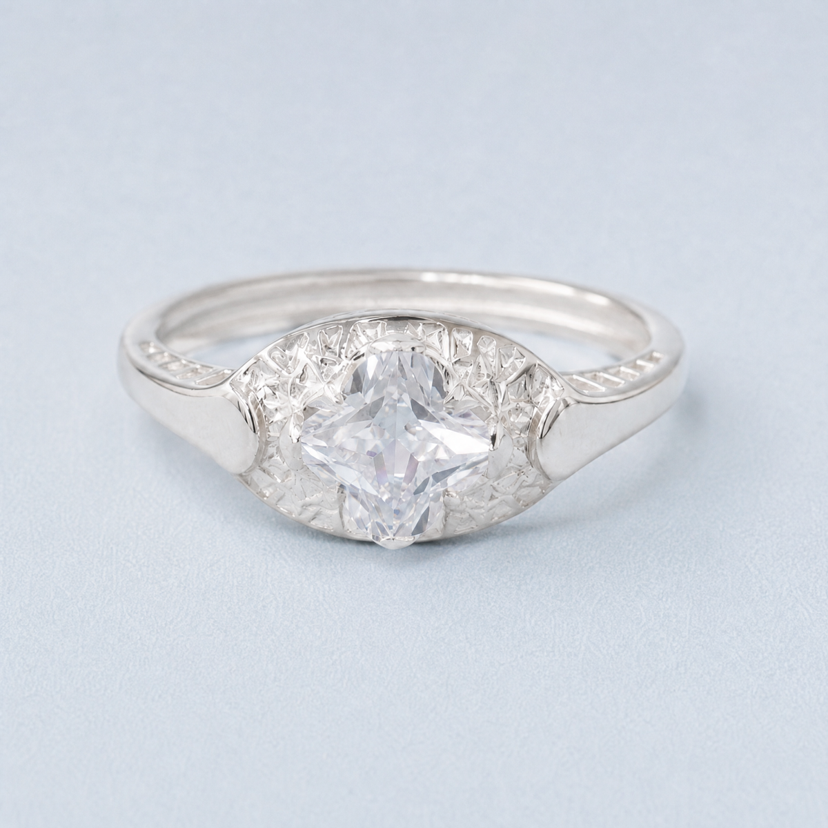 Lace Frame Clear Stone Ring in 925 sterling silver, front view