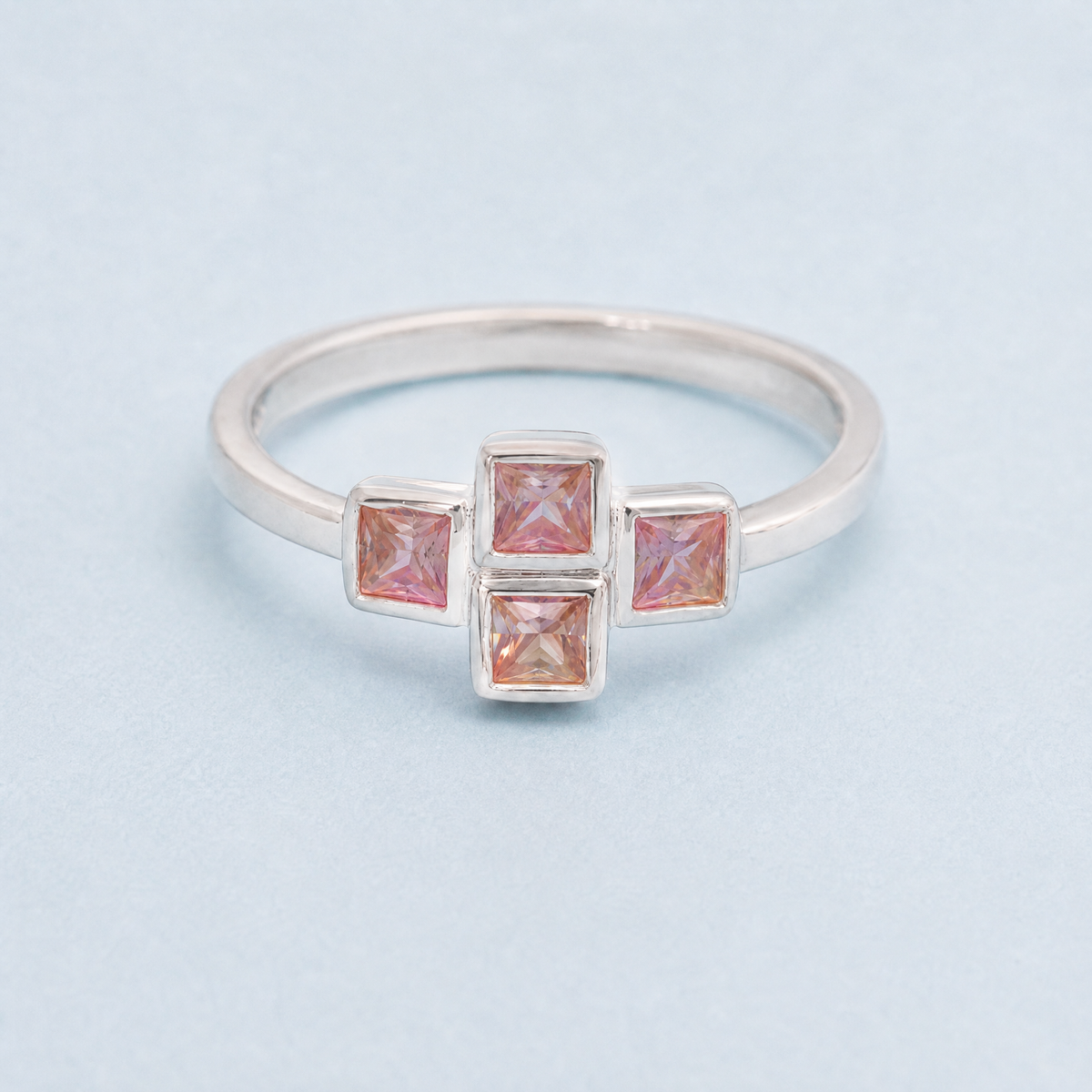Petite Four Stone Cross Ring in 925 sterling silver, front view