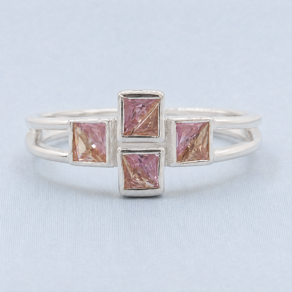 Double Band Cross Stone Ring in 925 sterling silver, front view