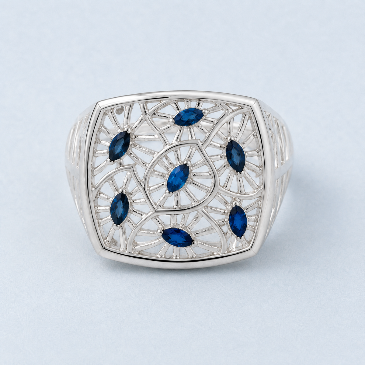 Blue Marquise Openwork Ring in 925 sterling silver, front view