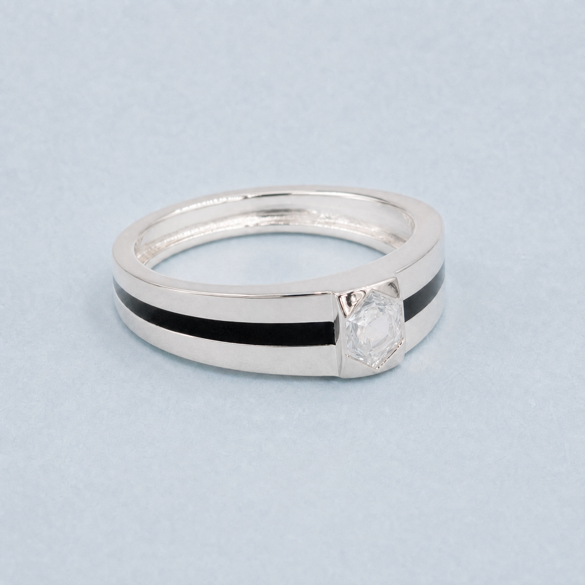 Black Line Hexagon Ring in 925 sterling silver, side view