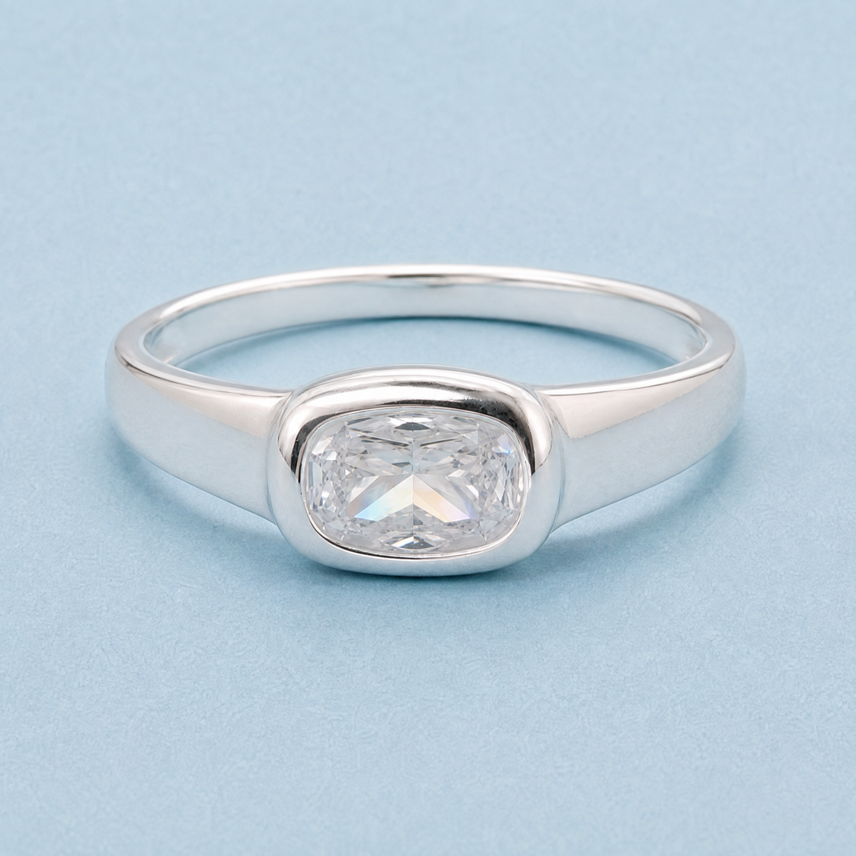 Bezel Cushion Clear Ring in 925 sterling silver, front view