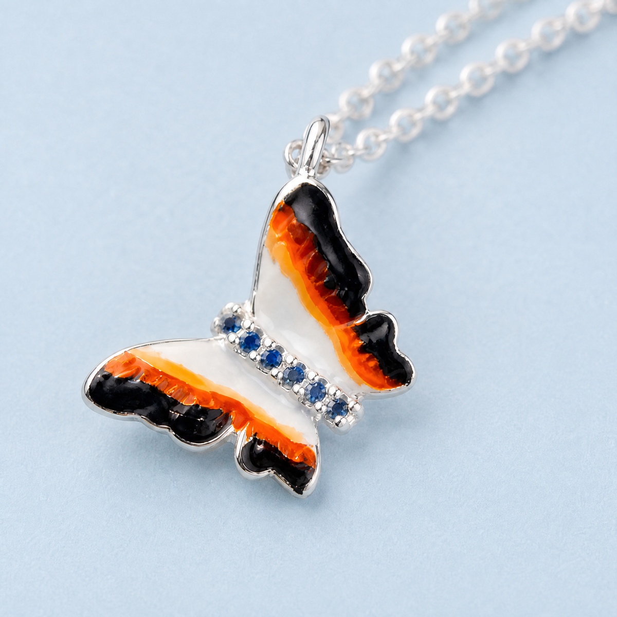 Monarch Butterfly Pendant Necklace in 925 sterling silver, close-up of the pendant