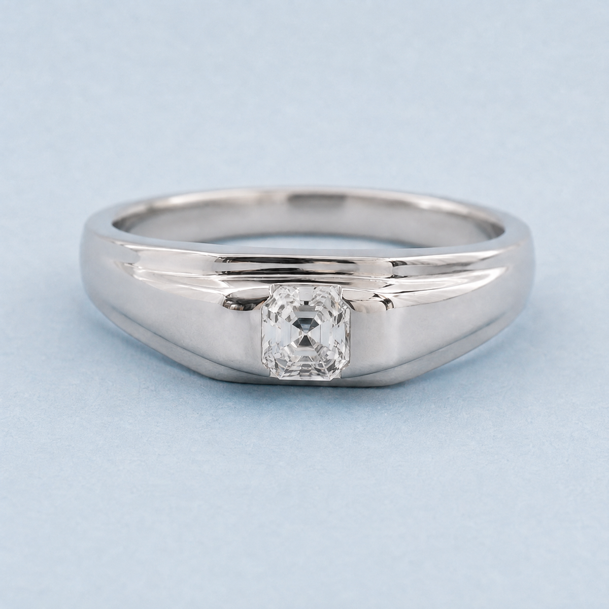 Grooved Band Square Stone Ring in 925 sterling silver, front view