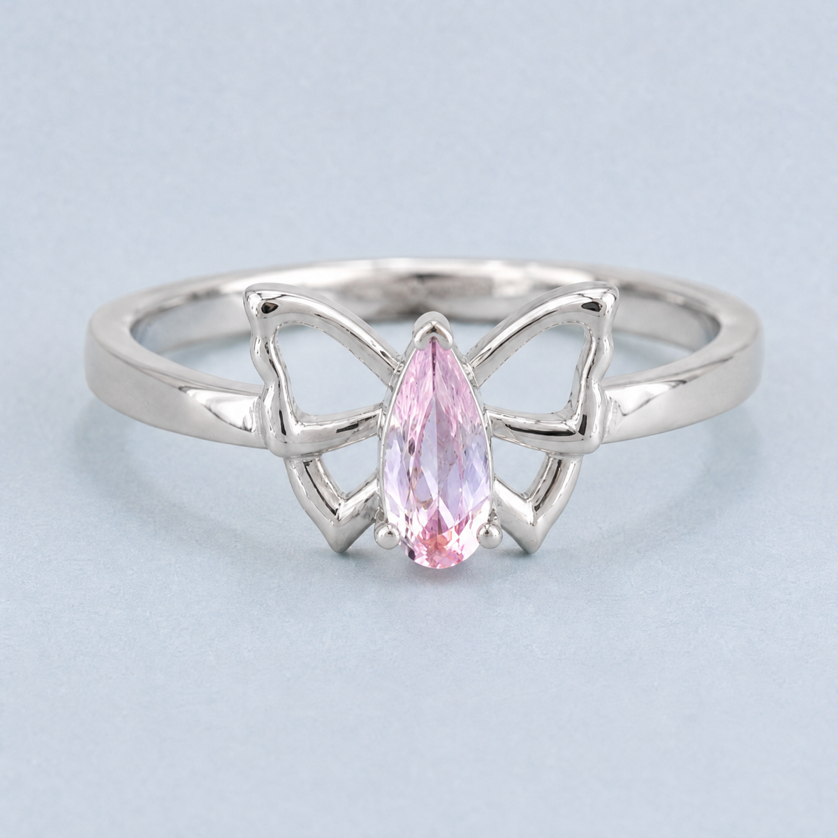 Pink Butterfly Outline Ring in 925 sterling silver, front view