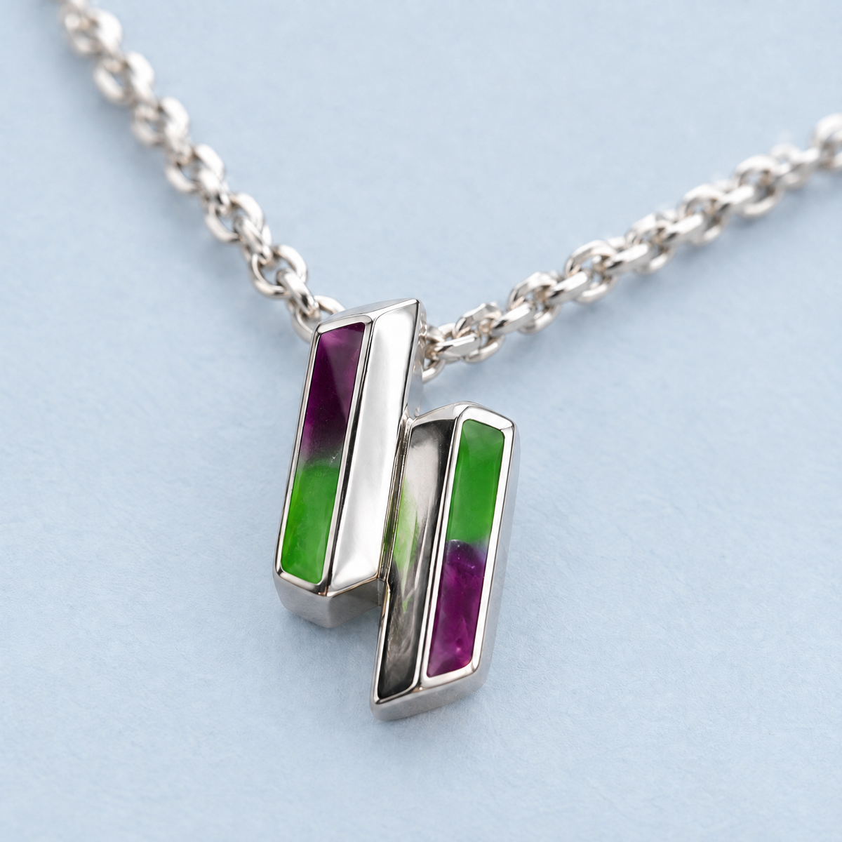 Twin Bar Enamel Pendant Necklace in 925 sterling silver, close-up of the pendant