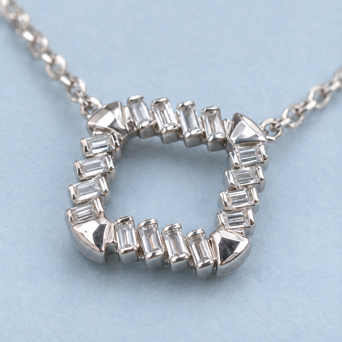 Baguette Square Frame Necklace in 925 sterling silver, close-up of the pendant