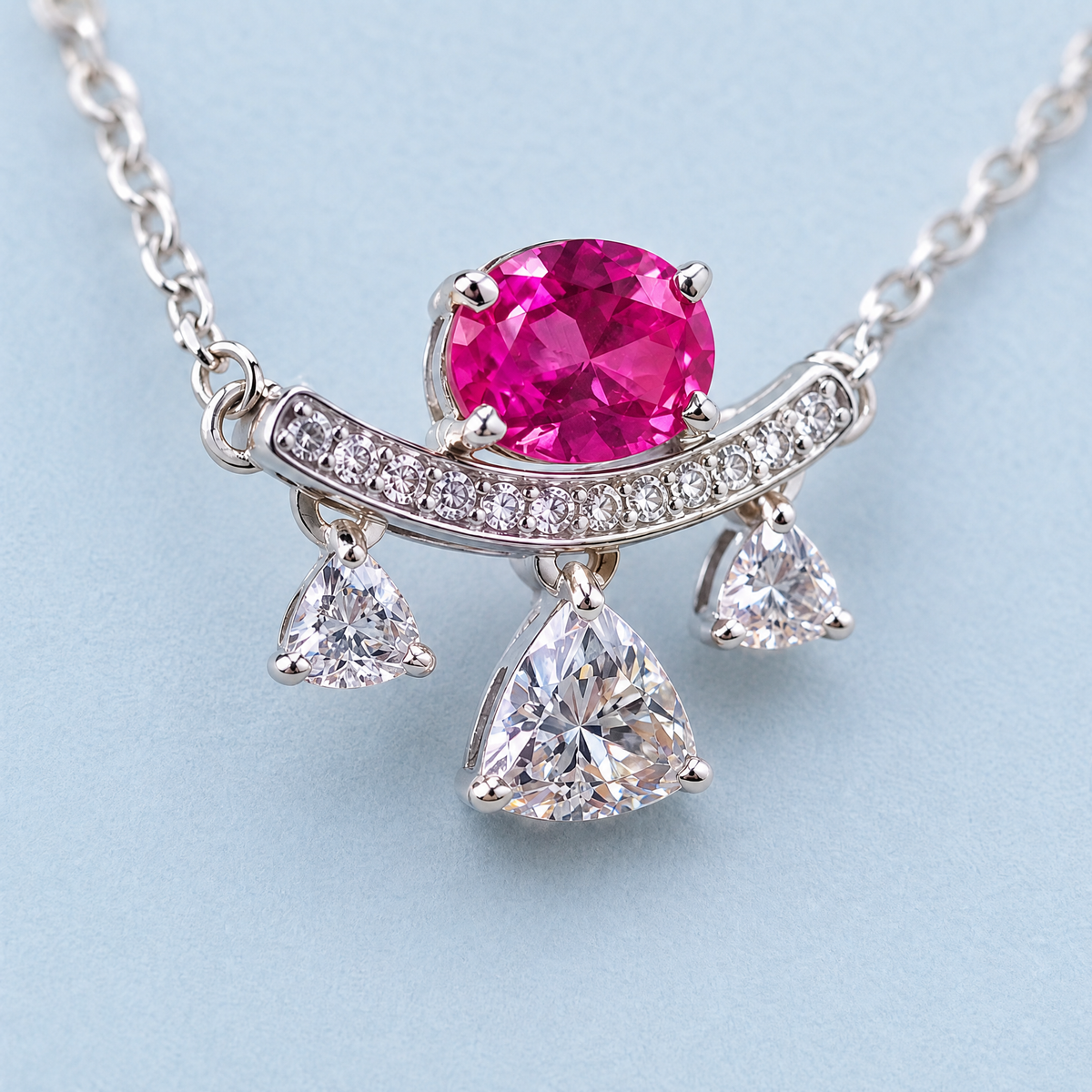 Pink Oval Bar Drop Necklace in 925 sterling silver, close-up of the pendant
