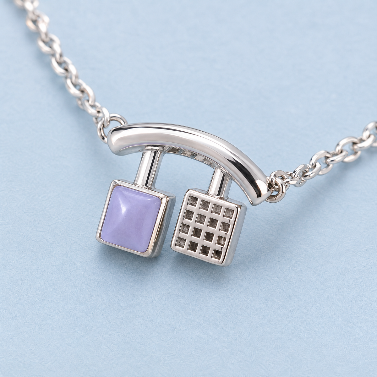 Lavender and Grid Pendant Necklace in 925 sterling silver, close-up of the pendant