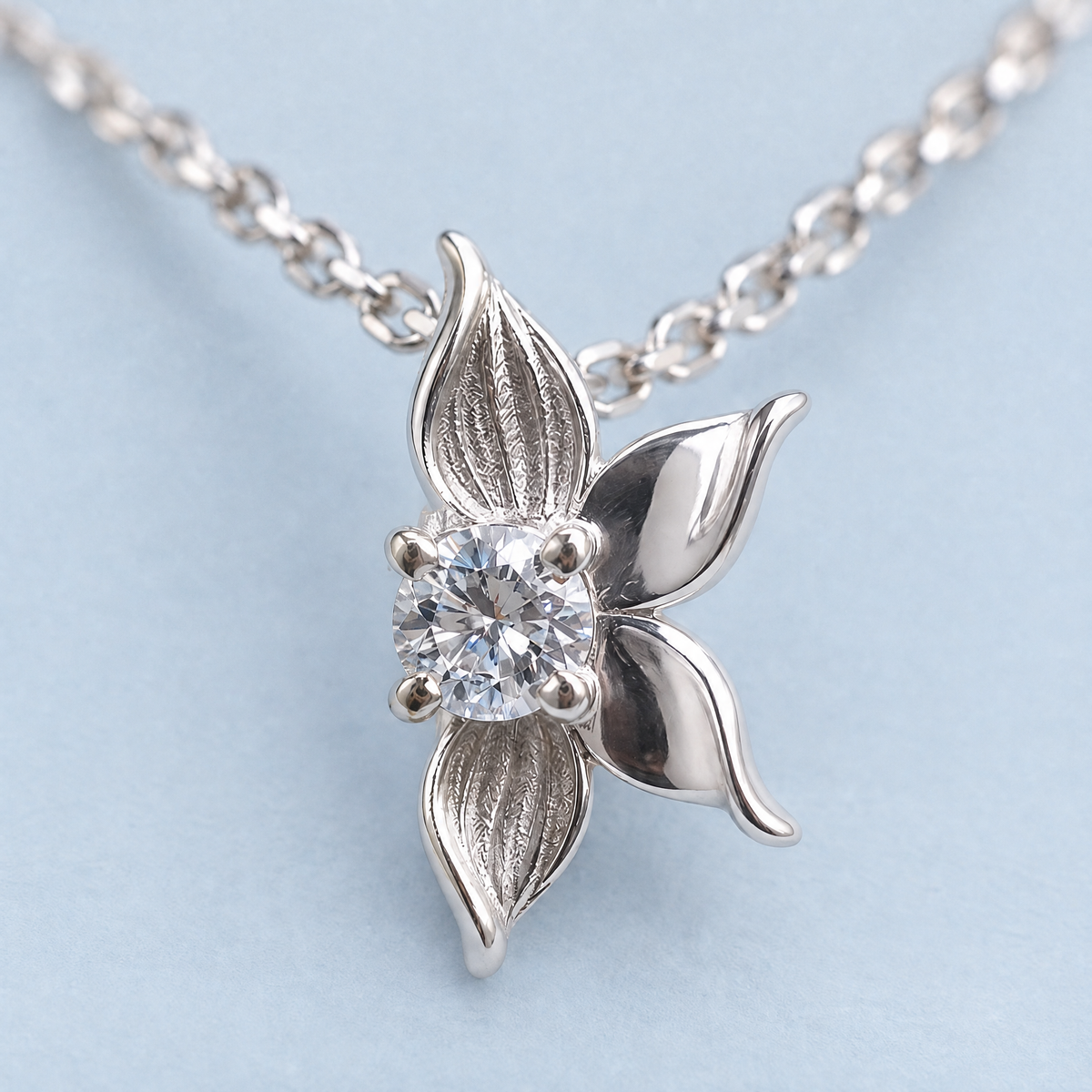 Petal Bloom Pendant Necklace in 925 sterling silver, close-up of the pendant